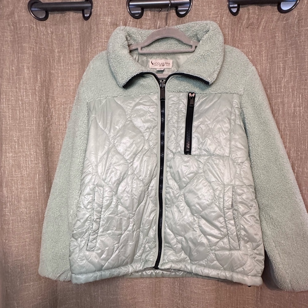 New Koolaburra by UGG Mixed Media Fleece Jacket Sz L Mint Green Reverse